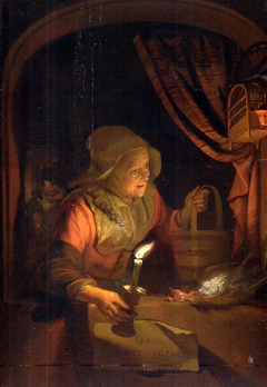 Old Woman in a Window with a Candle by Gerrit Dou