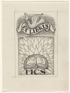 Ontwerp ex-libris voor MCS, met voorstelling van een open boek en een duif by Leo Gestel