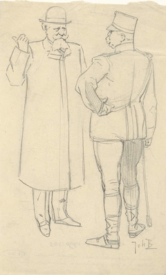 Ontwerp voor illustratie in De Amsterdammer: Twee pratende mannen (23 December 1906) by Johan Braakensiek