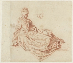 Op de grond zittende vrouw by Antoine Watteau