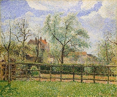 Pear Trees in Bloom at Eragny, Morning by Camille Pissarro