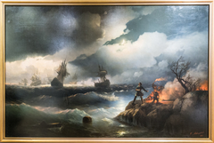 Peter I at Krasnaya Gorka Lighting a Fire on the Shore to Signal to his Sinking Ships by Ivan Aivazovsky