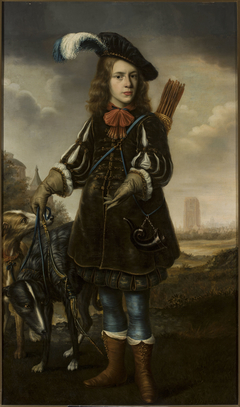 Portrait of a boy in a hunting attire by Douwe Juwes de Dowe