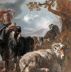 Portrait of a young shepherd with sheep and goats by Bartholomeus van der Helst