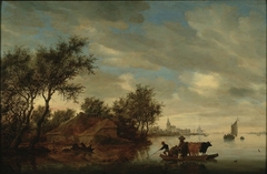 River Landscape with a Ferry near a Farmhouse by Salomon van Ruysdael