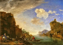 River Landscape with the Fort Saint-Jean and the Chateau Pierre-Scize in Lyon by Jan Asselijn