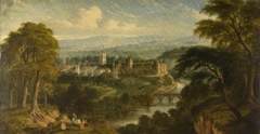 River Scene with Village, Ludlow by Unknown Artist