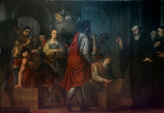 San Agustín recibiendo donaciones de los ricos para entregarlas a los pobres by José García Hidalgo