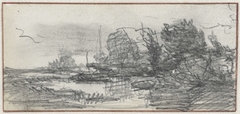 Schets van een landschap met bossage by Willem Roelofs I