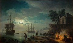 Seaport by Moonlight by Claude-Joseph Vernet