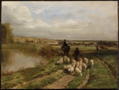 Sheep and Shepherd in a Landscape by Constant Troyon