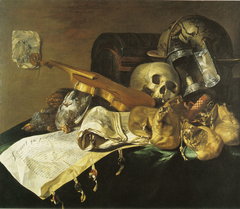 Skull, Money Bags, and Documents by N.L. Peschier