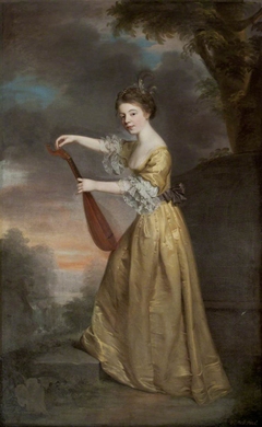 Sophia Anne Delaval, later Mrs John Jadis (1755 - 1793), as a girl, tuning a Mandolin in a Landscape Setting by William Bell