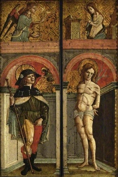 St Roch and St Sebastian; above, The Annunciation by Vincenzo Civerchio