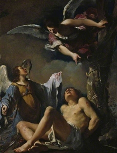 St. Sebastian succoured by two angels by Guercino