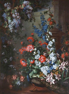 Still Life with Flowers and Peacock by Jean-Baptiste Monnoyer