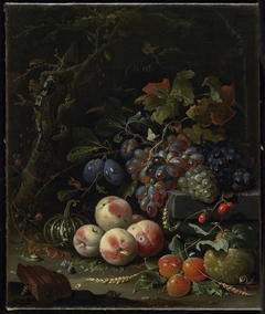 Still Life with Fruits, Foliage and Insects by Abraham Mignon