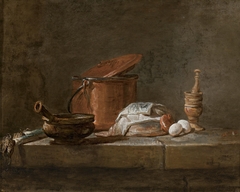 Still Life with Leeks, a Casserole with a cloth, and a Copper Pot by Jean-Baptiste-Siméon Chardin