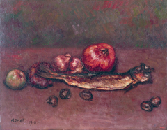 Still Life with Onions and Herring by Isidre Nonell