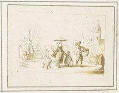 Straatscène met vrouw, kind en jongen by Harmen ter Borch