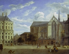 The Dam in Amsterdam towards the Townhall and Nieuwe Kerk by Jan van der Heyden