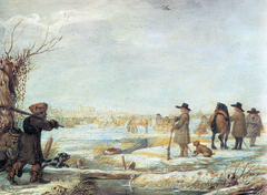 The Frozen river IJssel out of Kampen by Barent Avercamp