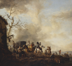 The Halt of a Hawking Party at a Wayside Inn by Philips Wouwerman