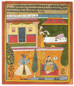 The subha darsana of Radha (Radha sees Krishna in her mirror) by Anonymous