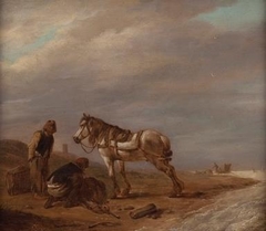 Two Men with a Horse on the Beach by Philips Wouwerman