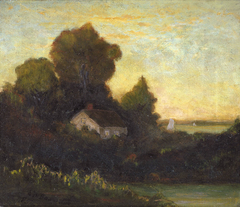 Untitled (house in woods near lake) by Edward Mitchell Bannister