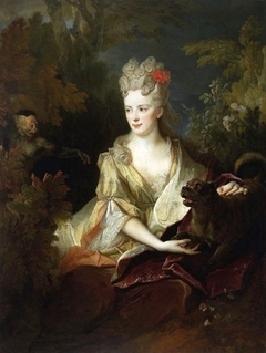 Portrait of a lady with a dog and a monkey by Nicolas de Largillière