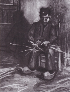 Sitting Peasant weaving basket by Vincent van Gogh