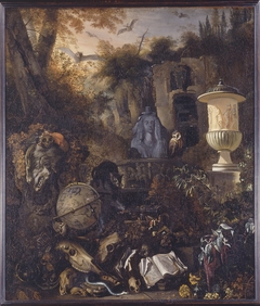 Vanitas symbols in a landscape by Matthias Withoos