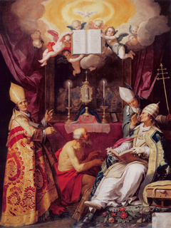 Vier Kirchenväter: Augustinus, Hieronymus, Gregorius und Ambrosius by Abraham Bloemaert