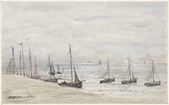 Visserspinken op het strand by Hendrik Willem Mesdag