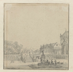 Voorhof van een paleis met een fontein by Unknown Artist