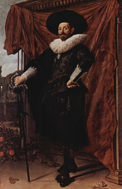 Willem van Heythuysen posing with a sword by Frans Hals