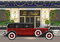 1931 Cadillac V12 Limousine outside Hotel Le Bristol Paris at night. by Peter de Wit