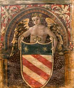 A Cupid with a Coat of Arms (one of 29 painted panels from a frieze) by Unknown Artist
