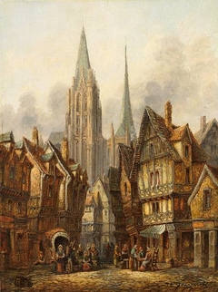 A Gothic Cathedral in a Medieval City by Pieter Cornelis Dommersen