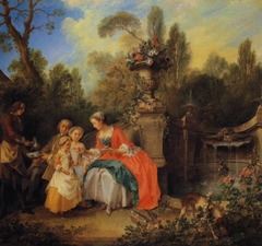 A Lady in a Garden taking Coffee with some Children by Nicolas Lancret