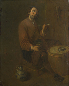 A Peasant seated smoking by Abraham Diepraam