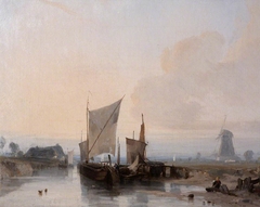 A River Scene in Picardy by Richard Parkes Bonington