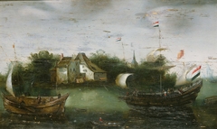 A Ship Sailing on an inland Waterway by Unknown Artist