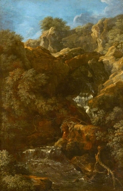 A Waterfall amongst Rocks (possibly Tivoli) by Gaspard Dughet