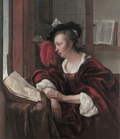 A well-dressed Lady reading by Gabriël Metsu