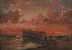 A Wreck on the West Coast of Jutland at Sunset by Carl Frederik Sørensen