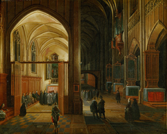 Abendlicher Gottesdienst in einer gotischen Kirche by Hendrik van Steenwijk I