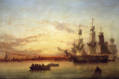 An Emigrant Ship, Dublin Bay, Sunset by Edwin Hayes