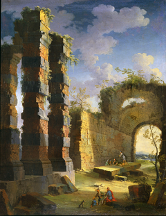 Architectural Capriccio with Figures, Twilight by Leonardo Coccorante